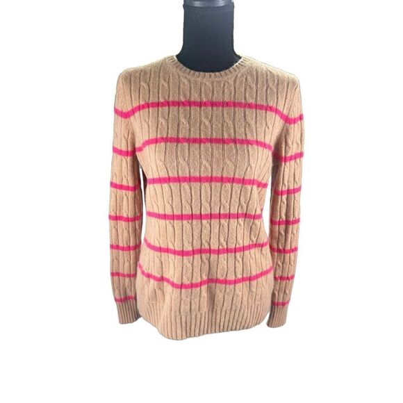 Vineyard Vines Cashmere Coral Lane Cable Sweater Caramel Pink Striped Size M - Picture 2 of 6